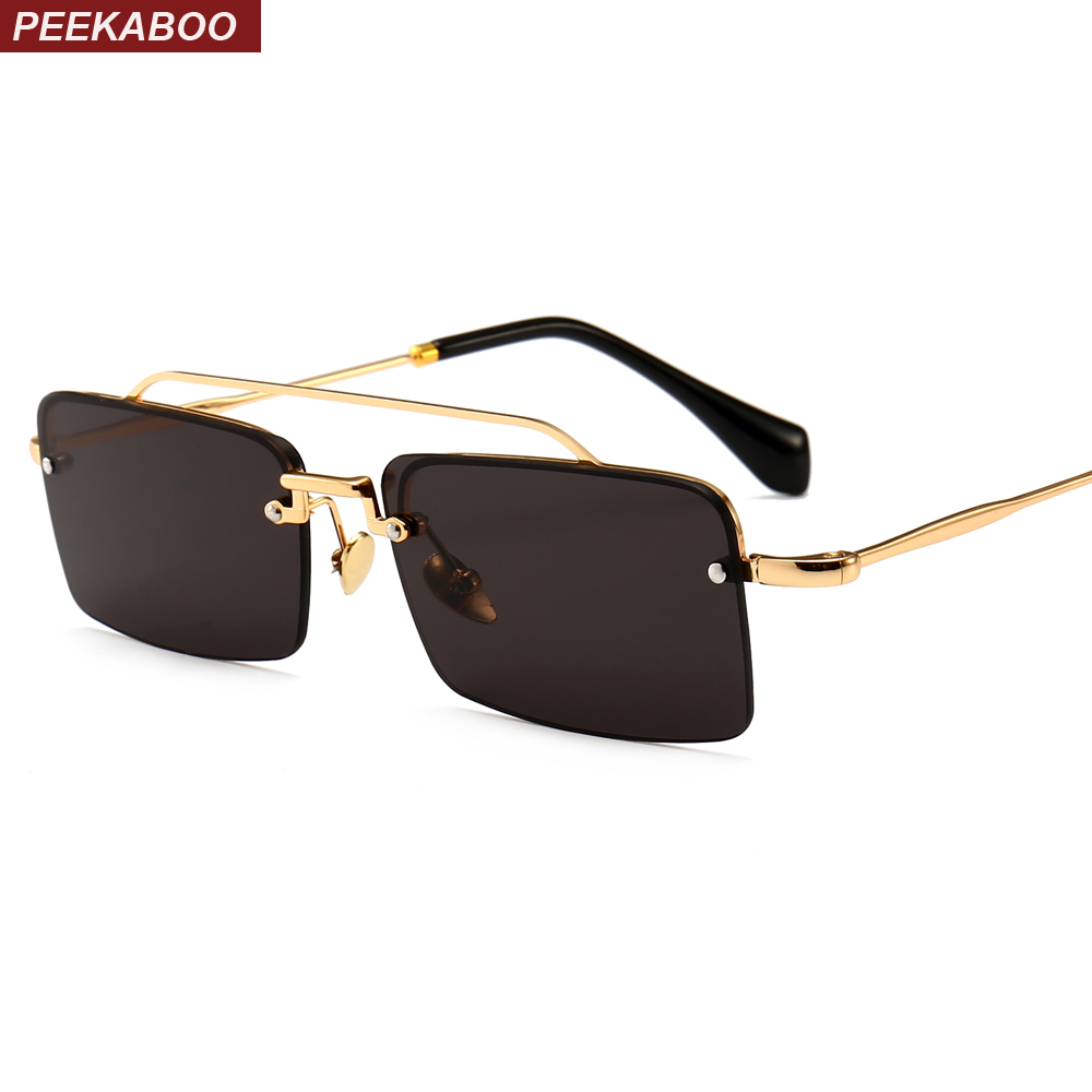 Peekaboo Retro Round Sunglasses Men Rimless Gold Black Women 