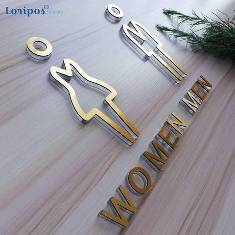 High Grade Toilet Sign Men And Women Wc Sign For Bathroom Door Sign Gold Acrylic Wall letters Wall Signage Word Block Customized ► Photo 1/5