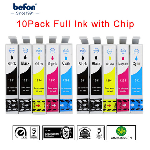 befon 10 Pack Chip 12XL Cartridge Replacement for Epson T1291 T 1291 12 XL Ink Cartridge for Stylus SX420W SX425W SX525WD SX230 ► Photo 1/6