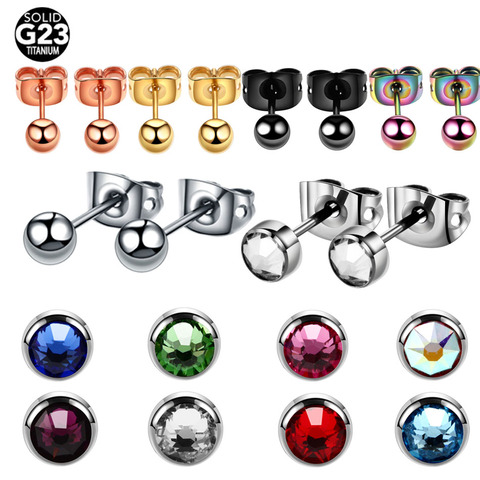2PCS G23 Titanium Crystal Gem Assorted Colors Ear Stud Piercing Simple Style Push-Back Earrings Sexy Girls Fashion Jewelry 4mm ► Photo 1/6