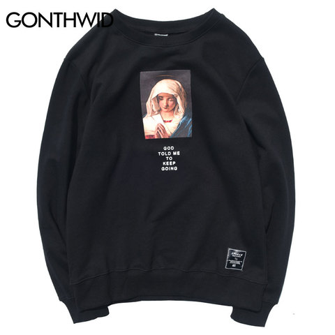 GONTHWID Virgin Mary Printed Pullover Hoodies Sweatshirts 2022 Men Women Hip Hop Streetwear Fashion Casual Cotton Hoodie Tops ► Photo 1/6