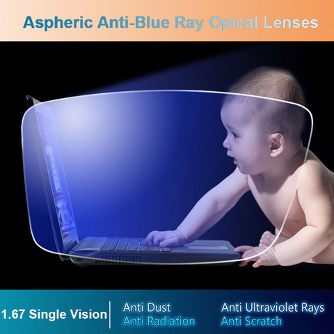 1.67 Anti-Blue Ray Single Vision Aspheric Optical Prescription Lenses UV400 Anti-Radiation and Anti-Reflective Coating Lens ► Photo 1/6