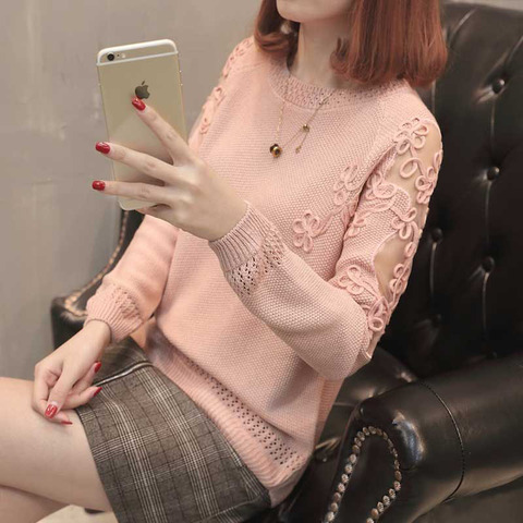 2022 Summer Knitted Pullover Tops Women Hollow Out Long Sleeve Ladies Thin Crochet Jumper Solid Womens Knitted Sweaters Female ► Photo 1/6