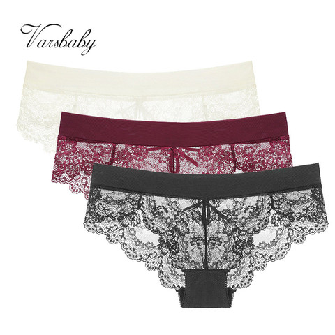 Varsbaby 3 PCS/Lot sexy lace comfortable ladies mid-rise underwear hollow women panties ► Photo 1/6