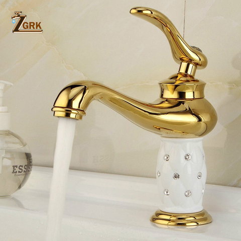ZGRK Basin Faucets Diamond Bathroom Faucet Gold Mixer Tap Single Handle Hot Cold Washbasin Tap Yorneiras ► Photo 1/6