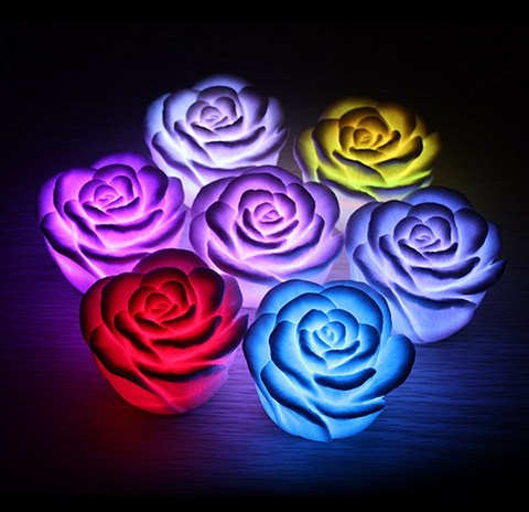 Hot 7 Colors Changing Auto Flameless Romantic Rose Shaped LED Xmas Wedding Party ► Photo 1/4