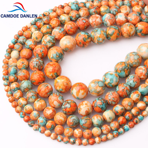 CAMDOE DANLEN Natural Stone Orange Blue Dots Rainbow Stone Round Loose Beads Fit Diy Handmade Charms Spacer Beads Jewelry Making ► Photo 1/6