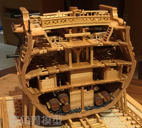 Scale 1/48 USS Bonhomme Richard section Ship model kits + Luxury INNER STRUCTURE Decoration model kits + wooden barrels ► Photo 1/1