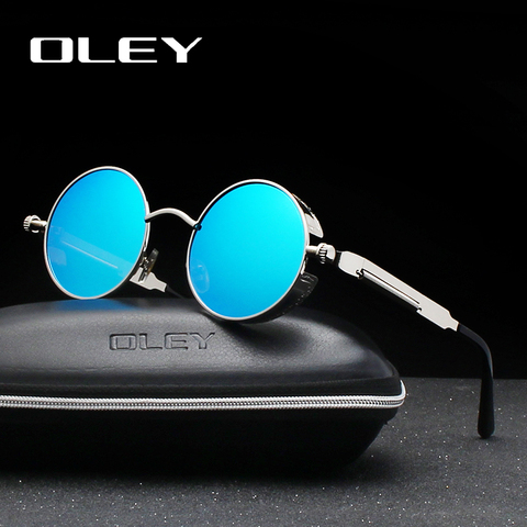 OLEY Brand Metal Round Steampunk Sunglasses Men Women Fashion