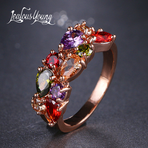 Classic Multicolor Water Drop Cubic Zircon Engagement Ring Rose Gold Color Mona Lise Bague Female Jewelry AR017 ► Photo 1/6