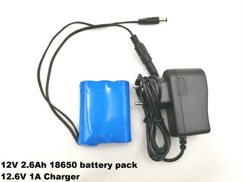 New 12 V 2600 mAh 18650 li-ion Battery pack CCTV Camera battery 12.6 V to 11.1 V black double 5.5 mm +12.6v 1A Charger ► Photo 1/1