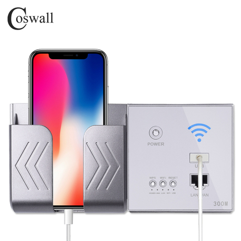 COSWALL Silver / Gold 300M Wall Embedded Wireless AP Router USB Charging Port 1500mA Output Wall WIFI Routeur Panel Socket ► Photo 1/5