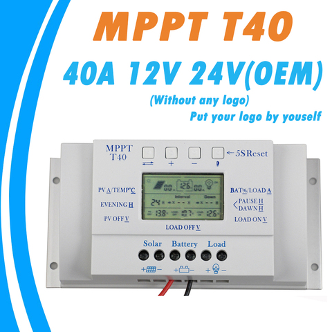 OEM MPPT 40A 12V 24V Solar Charge Controller without Any Logo On Surface T40 LCD Solar Regulator Wholesale Price for Reselling ► Photo 1/6
