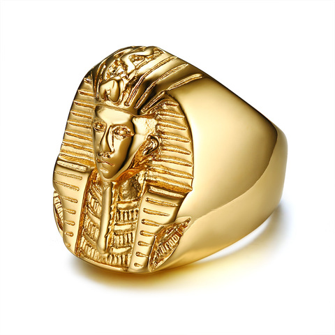 Gold Color Mysterious Ancient Egyptian Pharaoh Ring Rock Punk Stainless Steel Men's Signet Bling Ring for Men Finger Jewelry ► Photo 1/6