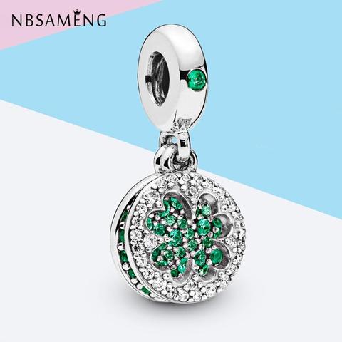 Real 925 Sterling Silver Beads Dazzling Green Clover Pendant Crystal Charm Fit  Bracelets Necklaces Women DIY Jewelry ► Photo 1/4