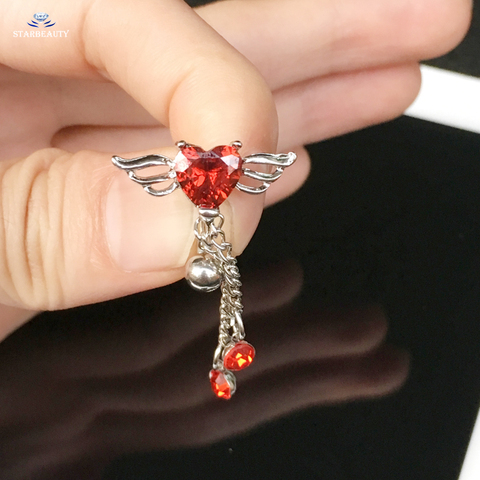 Starbeauty Red Heart Wing Navel Piercing Ombligo Navel Ring Dangle Piercing Nombril Belly Button Rings Tassel Earrings Jewelry ► Photo 1/6