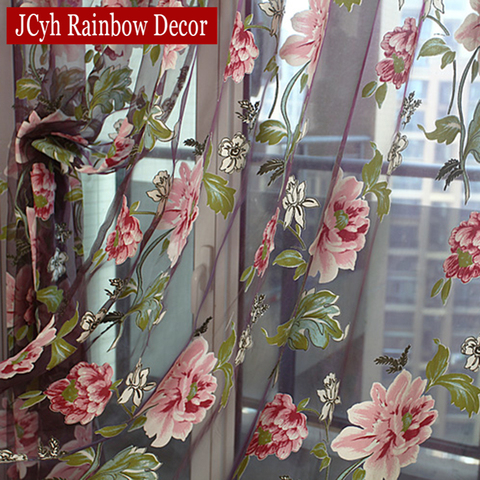 Floral Home Fabric Sheer Tulle Curtains For Living Room Children Bedroom Kitchen Door Curtains For Window Black Cortinas D ► Photo 1/6