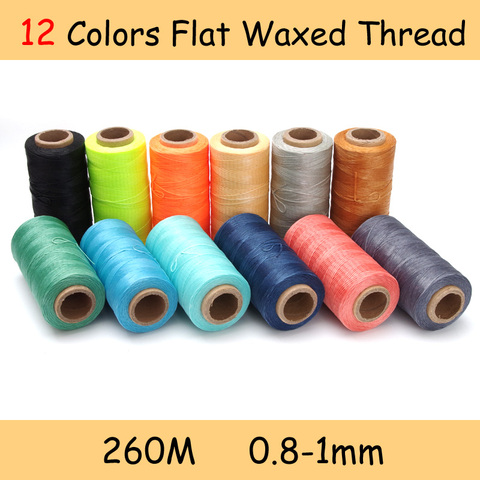 12 Colors 260m 1mm Flat Waxed Wax line Thread 150D/16 Cord Sewing Craft Tool Hand Stitching For DIY Leather ► Photo 1/4