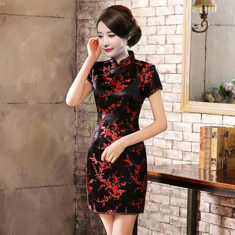 Plus Size Mini Cheongsam New Arrival Vintage Chinese style Women's Satin Qipao Spring Sexy Party Dress Mujer Vestidos S-6XL ► Photo 1/5