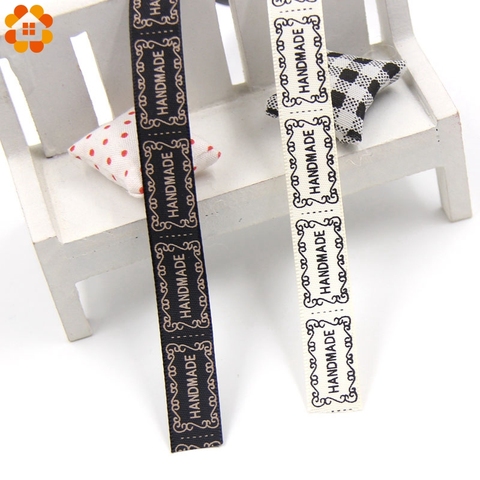 Width 13MM 5Yard/Lot Beige / Black Printed Handmade Design Ribbon For Wedding DIY Crafts Gift Packing Belt & Sewing Accessories ► Photo 1/6