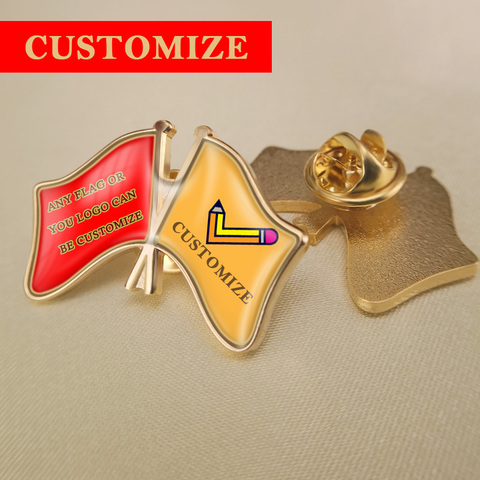 World Any Two Countries And Areas Crossed Double Friendship Flags Lapel Pins ► Photo 1/3