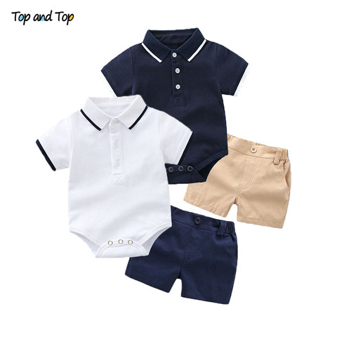 Top and Top Summer Fashion Newborn Boys Formal Clothing Set Cotton Romper Top+ Shorts Baby Gentleman Suit Kids Boys Clothes Sets ► Photo 1/6