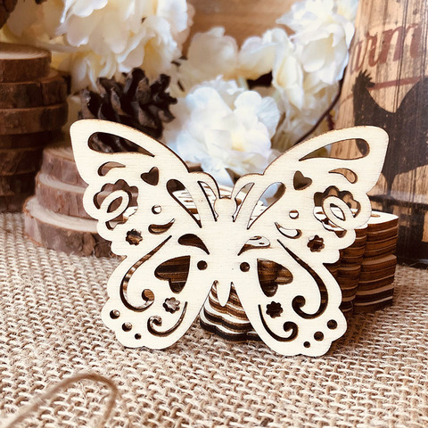 10pcs Laser Cut Wood Butterfly Embellishment Wooden Shape Craft Party Wedding Decoration Hollow Wooden Butterflies Ornament ► Photo 1/6