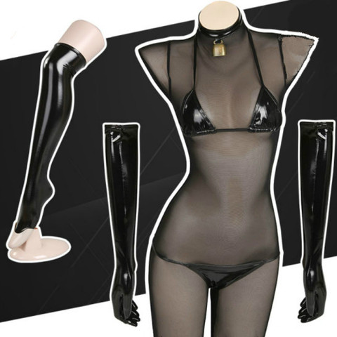 Cos Anime Cosplay Costume Lacquer Bikini Set Bronzing Leather Hot Sexy lingerie Net Jumpsuit Black Bikini ► Photo 1/6