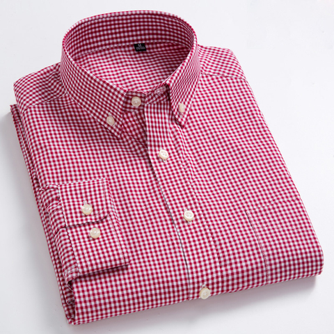 Men's Standard-Fit Long-Sleeve Micro-Check Shirt Patch Pocket Thin Soft 100% Cotton White/red Lines Checked Plaid Dress Shirt ► Photo 1/6