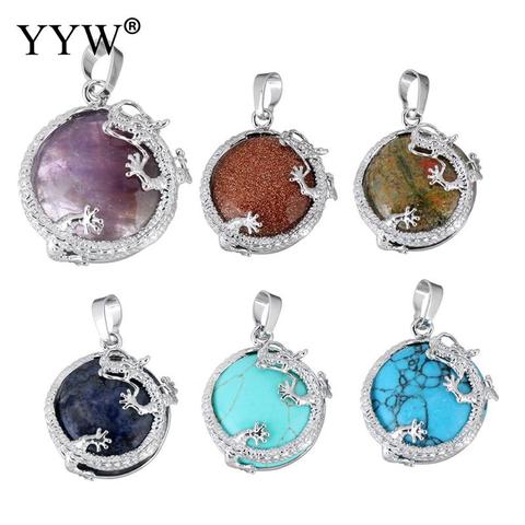 Pendants Natural Gem Stone Pendants Jewelry Silver Plated Dragon Animal Charm Sea Opal Tiger Eye Quartz fashion jewelry Pendants ► Photo 1/6