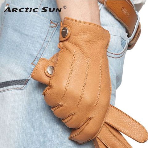 Fashion 2022 Luxury Men Deerskin Gloves Button Wrist Solid Genuine Leather Male Winter Driving Glove Free Shipping Em012wr ► Photo 1/6