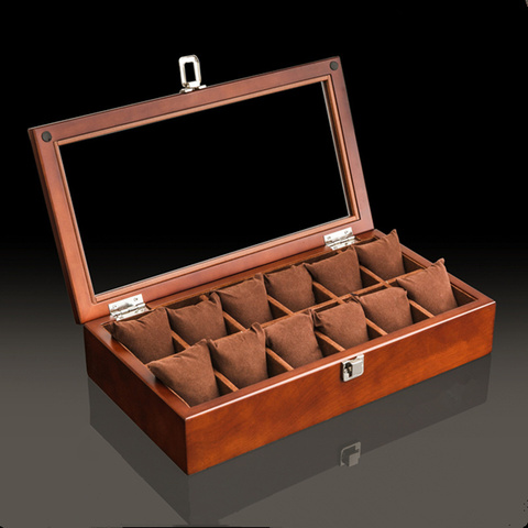 12 Slots Wooden Watch Case Holder New Coffee Mechanical Watch Storage Box With Glass Window Jewelry Display Gift Boxe ► Photo 1/5