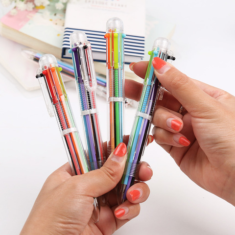 DIY Creative New Writing Colorful Multi Color Ballpoint Pens Cute 6in1 Colors Office School Stationery Promotion Gift 1PC ► Photo 1/6