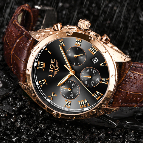2022 LIGE Mens Watches Top Brand Luxury Waterproof 24 Hour Date Quartz Clock  Male Leather Sport Wrist Watch Relogio Masculino ► Photo 1/6