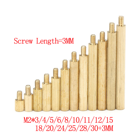 50pcs M2 Brass Round knurl Male Female Standoff Stud Board Threaded Pillar PCB Motherboard Spacer Hollow Bolt Screw NutM2*L+3mm ► Photo 1/6