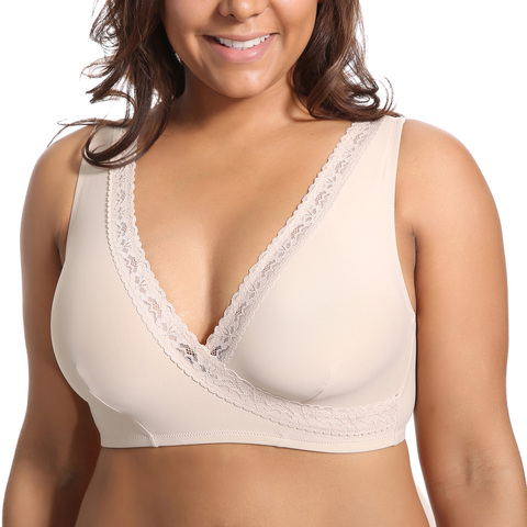 Women's Plus Size Soft Cup Comfort Wirefree Sleep Lace Bra ► Photo 1/6