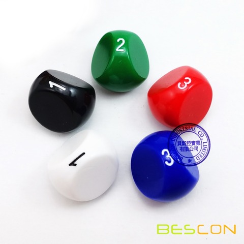 Bescon New Style Polyhedral Dice 3-sided Gaming Dice, D3 die, D3 dice, 3 Sides Dice, 3 Sided Cube, 5 Assorted Opaque Color ► Photo 1/4