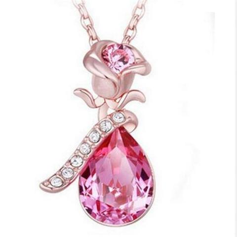 2022 Brand New Angel Crystal Hot Trend Rose Flower Pendant Necklace Charm Silver Color Beauty Rose Jewelry Necklace For Women ► Photo 1/2