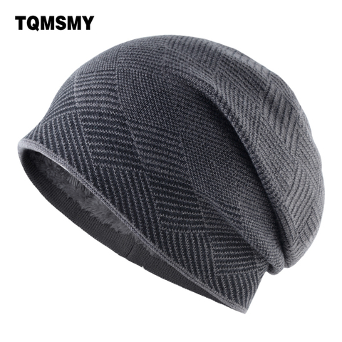 Plaid stripe bonnet Men's warm hat Double-layer gorro plus velvet knitted wool cap winter hats for men beanies hip hop caps ► Photo 1/6