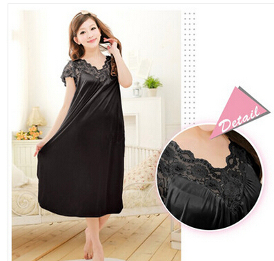 Free shipping women black lace sexy nightdress girls plus size bathrobe Large size Sleepwear nightgown Y02-2 ► Photo 1/6