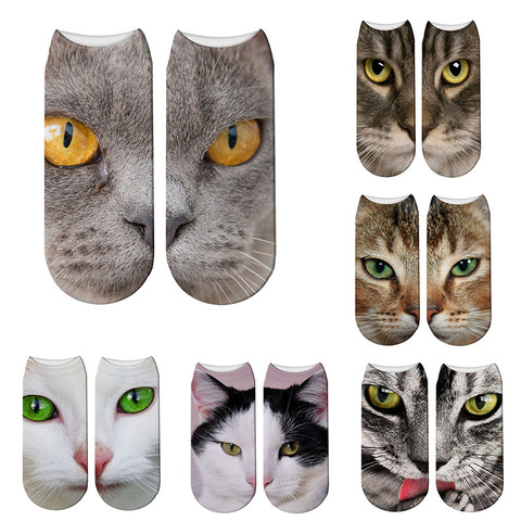 2022 New 3D Printing Women Socks Cotton Sock Fashion Unisex Animal Socks Cat Meias Female Funny Low Ankle Sock 7S-ZWS40 ► Photo 1/6