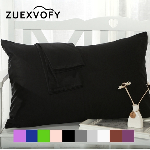 2PCS 100% Cotton Pillow Case 70*70 50*70 50*75 Solid Pillowcase Decorative Pillow Cover Bedding for Hotel Wedding Black ► Photo 1/6
