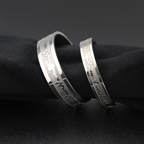 1Pcs Classic Titanium Steel Ring  Electrocardiogram Wave heartbeat Ring Wedding Couples Rings Bijouterie for Man or Woman Gift ► Photo 1/6