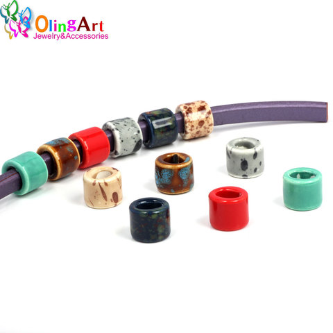OlingArt 17*14mm 6Pcs/lot Leather clasps Ceramic square hole beads New Hot Sale Multicolor mixing DIY Jewelry making leather ► Photo 1/6