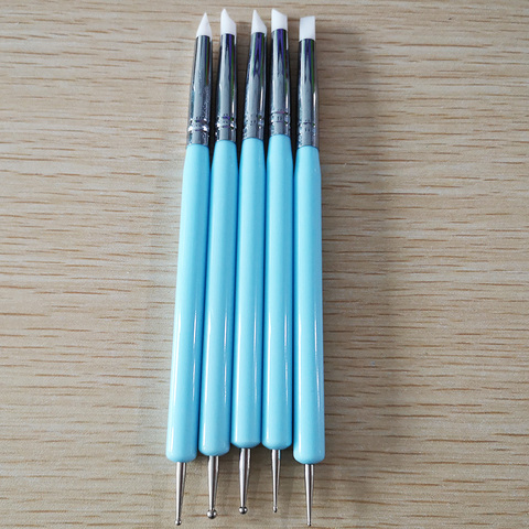 5pcs/Set Soft Pottery Clay Tool Silicone + Stainless steel Two Head Sculpting Polymer Modelling Shaper Art Tools Blue ► Photo 1/6