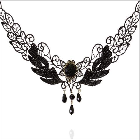 Women Necklace Statement Flower Necklaces & Pendants Gothic Black Necklace For Women Jewelry  Gothic Pendant Vintage Jewelry ► Photo 1/3