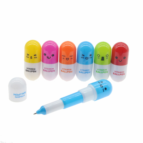 6pcs Cute Smiling Face Pill Ball Point Pen Novelty Stationery Telescopic Vitamin Capsule Ballpen For School Use ► Photo 1/6
