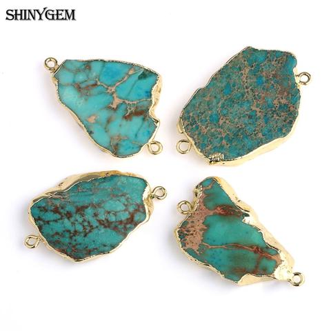 ShinyGem New Irregular Sea Sediment Gem Stone Pendant Connector 5 pcs/Lot Golden Natural Stone Pendant Charms DIY Jewelry Making ► Photo 1/1