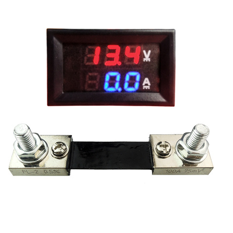 DC 100V 100A Dual Digital Blue Red LED Display Current Voltmeter Ammeter Multimeter Panel Tester Volt Meter Gauge Monitor Shunt ► Photo 1/6