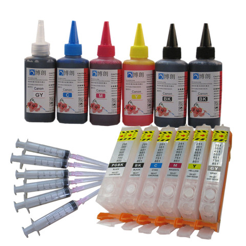 PGI 570 CLI 571 refill ink kit For CANON pixma MG7750 MG7751 7752 7753 TS8050 TS9050 printer + 6 Color Dye Ink 100ml ► Photo 1/6